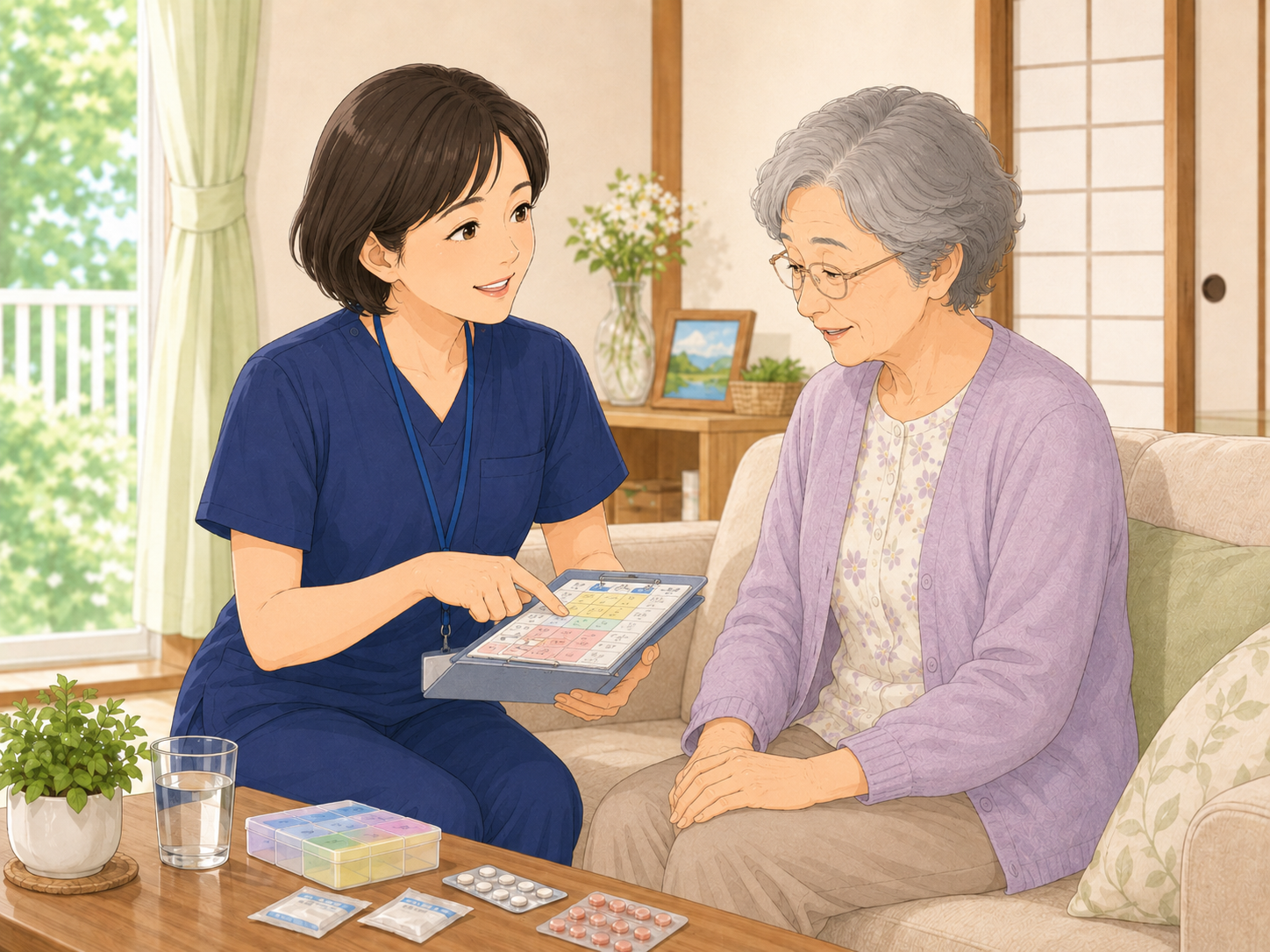 ご自宅で健康状態を確認する訪問看護師